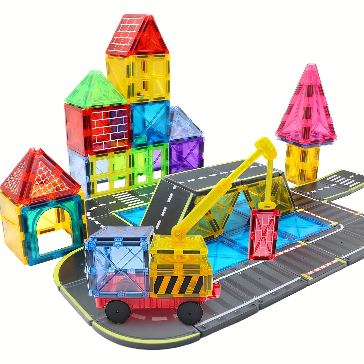715pcs Kids Magnetic Car Toy Set Compatible with Other Magnetic Building Blocks Magnetic Assembly Construction Set with Crane Ideal Birthday Holiday Gift for Kids