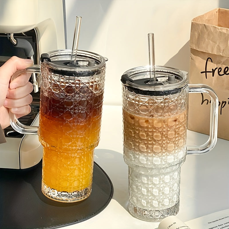 Jumbo Glass Iced Coffee Cup with Lid  Straw