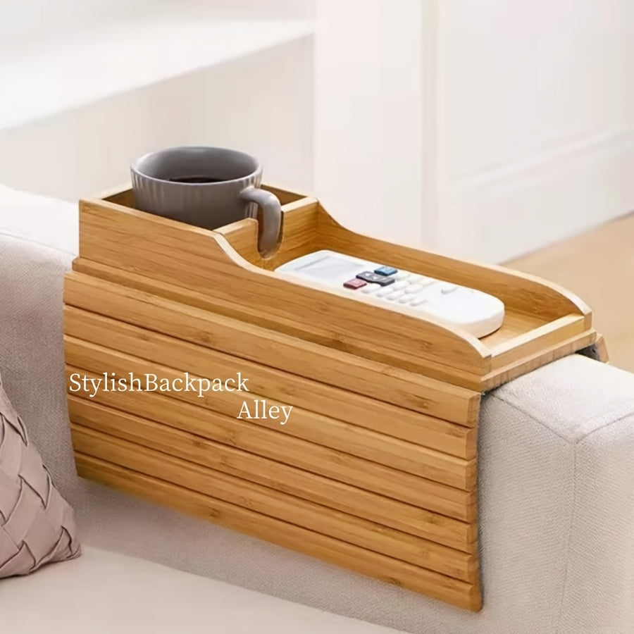 Stylish Foldable Bamboo Sofa Tray with Cup Holder