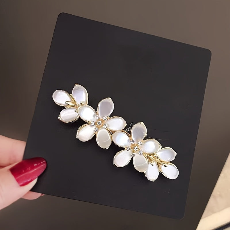 Elegant Floral Hair Barrette French Clip Spring Hair Claw Rhinestone Accents Bridal Hair Accessory For HalfUp Hairstyles And Ponytails