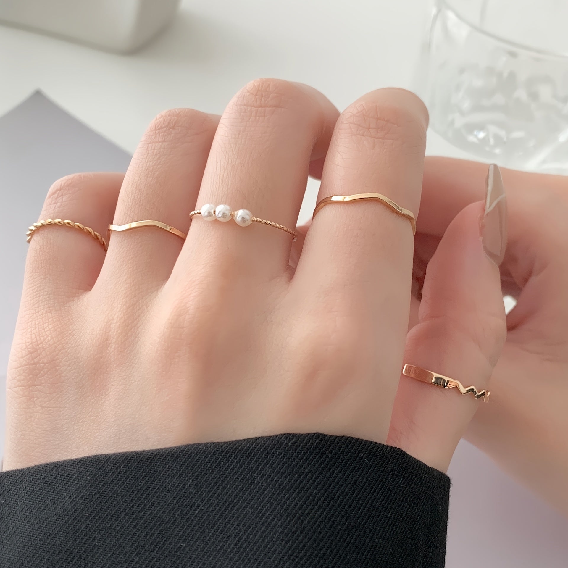 Adjustable Heart Ring SetSweet Wave RingsGift Heart RingHer Wave RingAdjustable Wave Ring