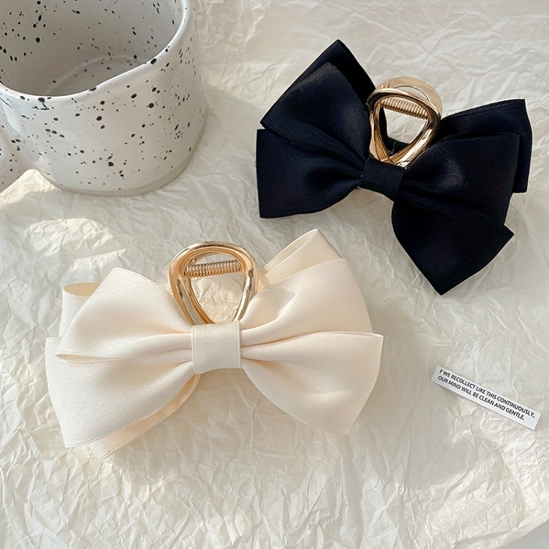 Satin Geometric ClawElegant Fabric HairclipBlack White Bowclip