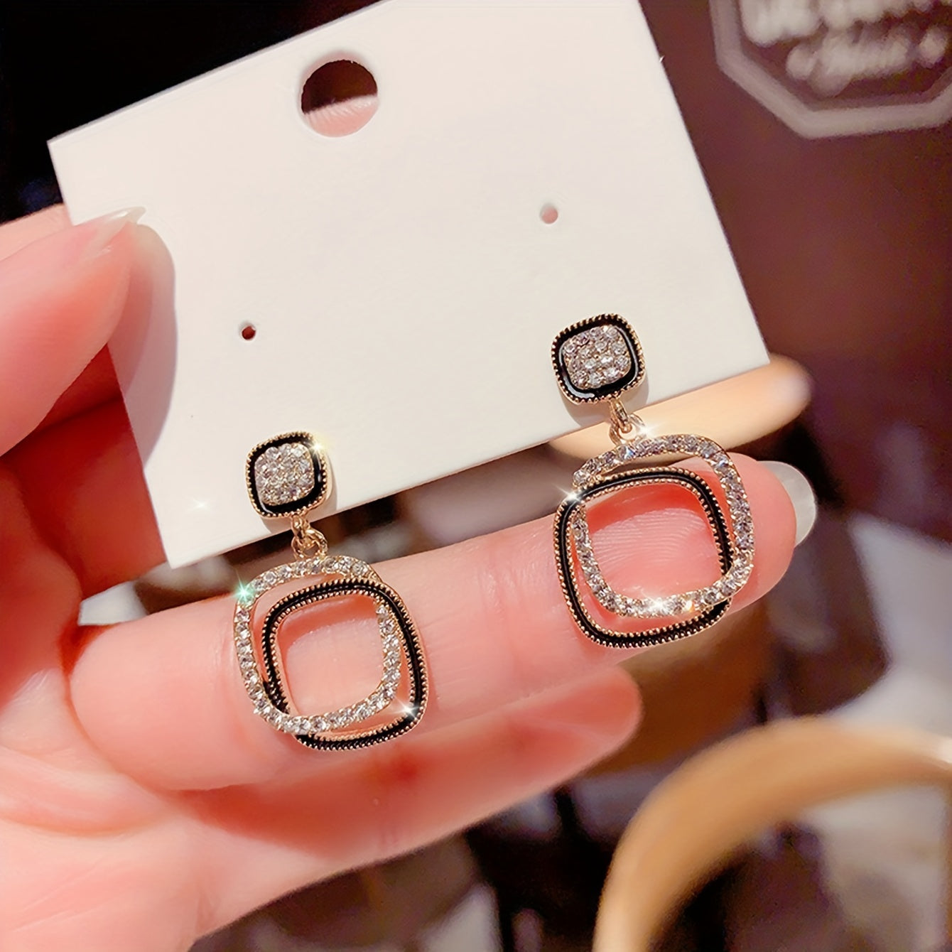 1pair Dangle Earrings Geometric Square Design Zinc Alloy Earrings Elegant Minimalist Style Jewelry Trendy Gift For Women