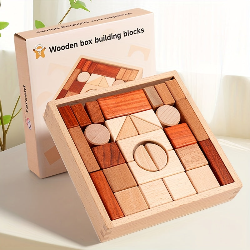 Kid Wooden Building Block Set Natural Wood Stacking Block Educational Learning Toy Large Hardwood Stacking Brick Castle Unit Classroom School Gift 3 4 5 6 8 Year Old Boy Girl Child