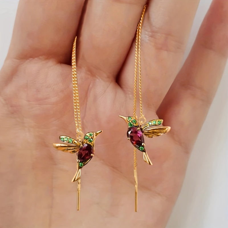 Elegant Dangle Birdie Ear Line Stud Earrings with Zirconia Tassels  Golden Earrings for Women Perfect for Parties and Weddings READKISS