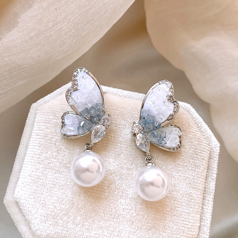 1 Pair of Elegant Butterfly Dangle Earrings with Iridescent Wings  Accents  Perfect for Summer Vacations and Daily Wear Vacation Jewelry  Dangling Earrings  Delicate Earrings