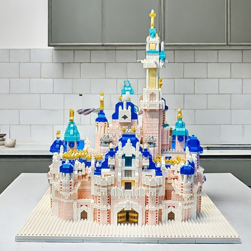 1200pcs Pink  Blue Princess Castle Building Set  Vibrant Fireworks Display Durable ABS Blocks Ideal for Home  Holiday Decor Perfect Birthday Gift
