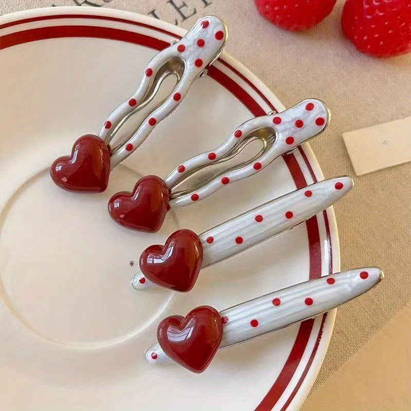 Heart Polka Hair ClipsRetro Heart ClipsDuckbill Hair Clips