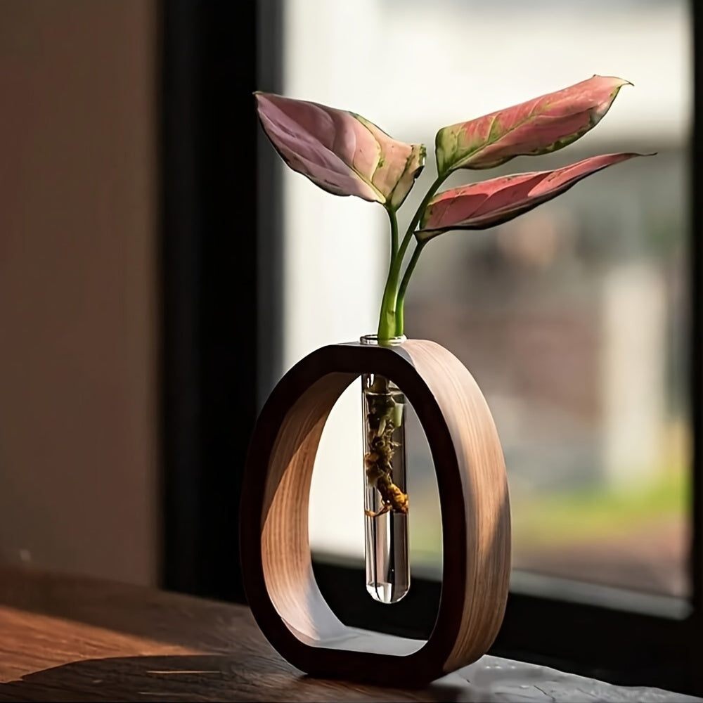 Elegant Walnut Wood Vase with Glass Tube  Minimalist Design Perfect for Home Hotel Apartment Decor  Gifting Can Also Be Used as a Diffuser Bottle Enhances Aesthetic Appeal Vases