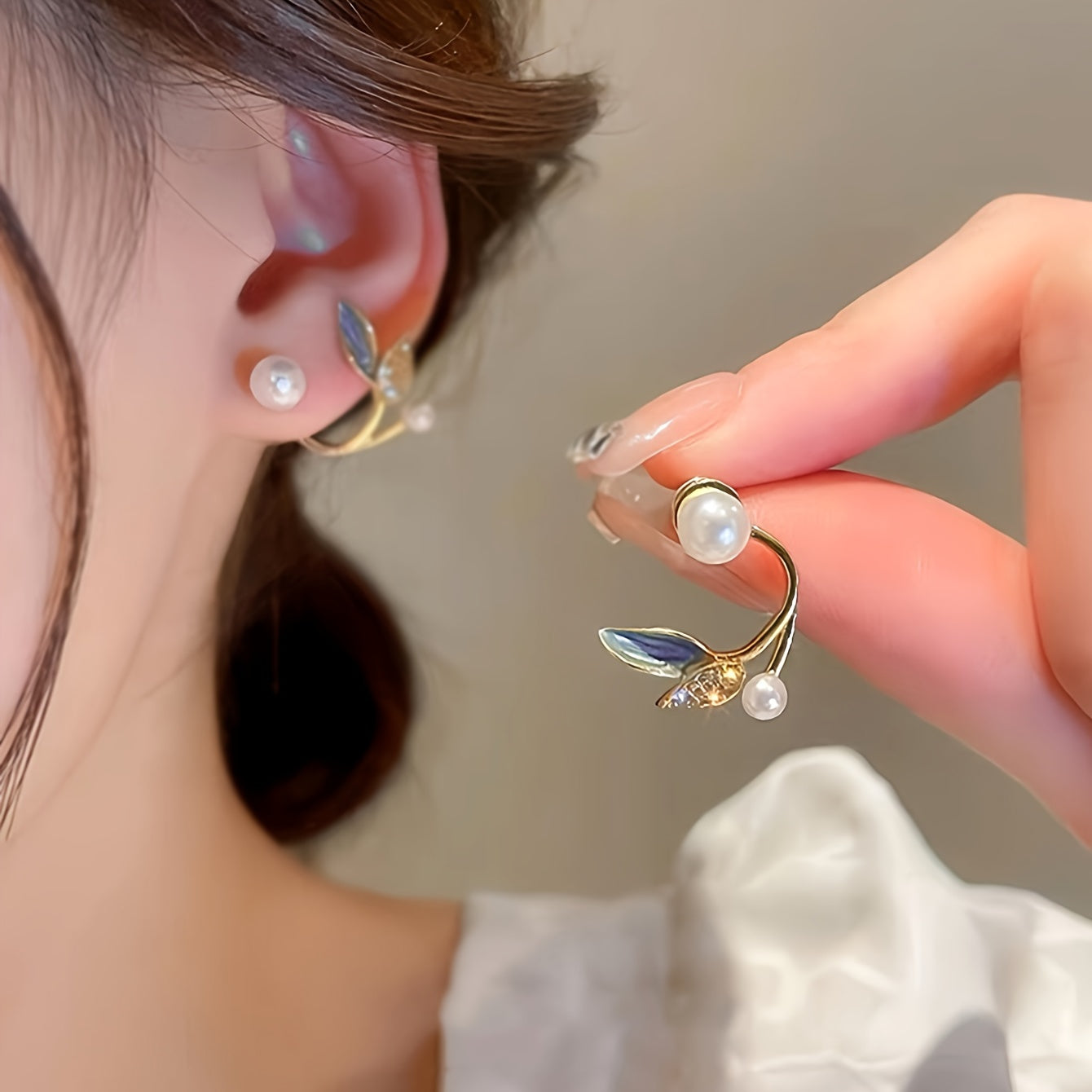 Leaf Pearl Studs